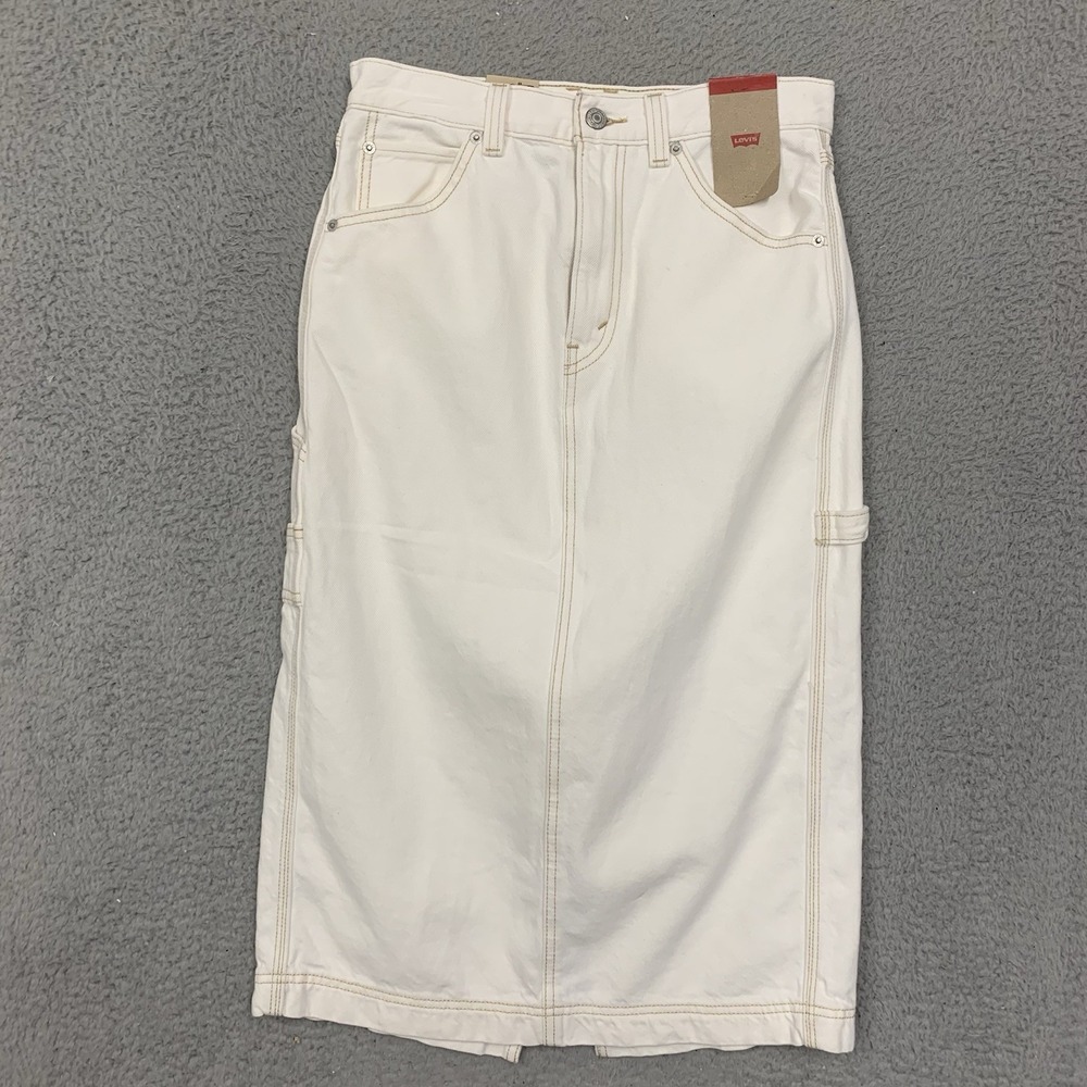 Levi's Skirt Womens 27‎ White Denim Utility Pockets Knee Length Workwear Casual